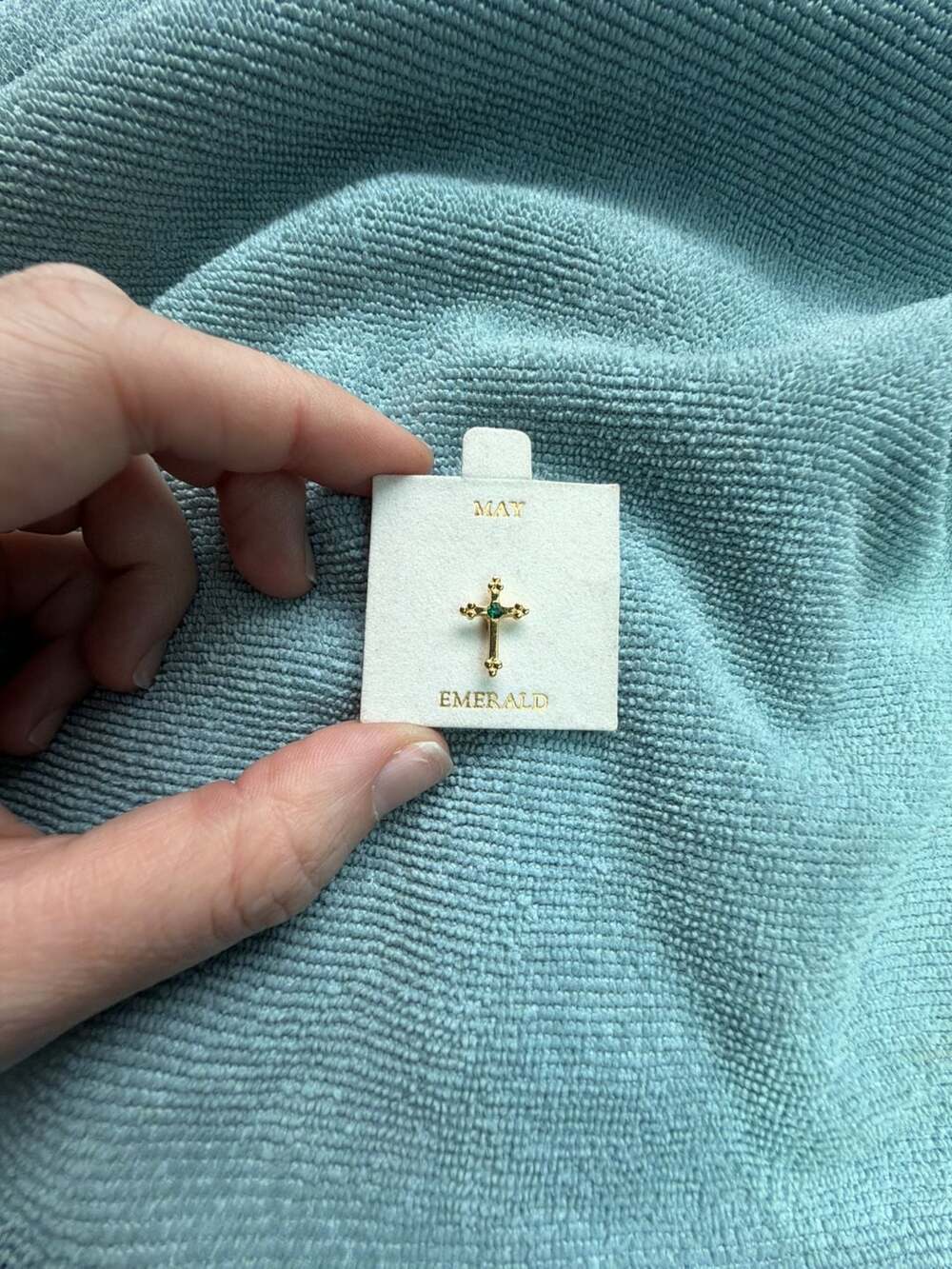 May Gold To e Emerald Cross Lapel Pin